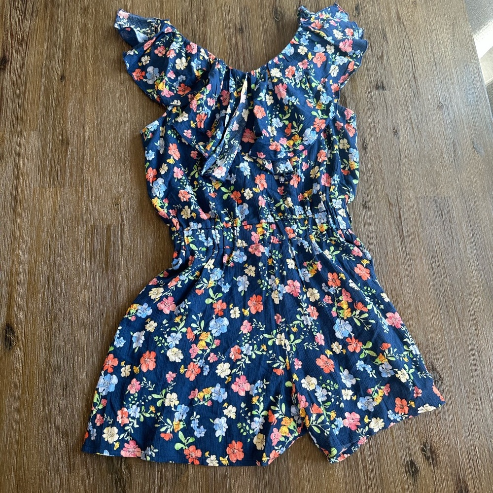 3/27$ Zara Girls Navy Floral Lined Romper size 11/12